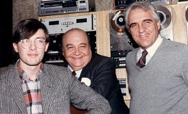 Kevin Strom, Italian pop star Aurelio Fierro, and Italian Melodies producer and host Pino Cicala in the WEAM, Arlington studios, May 1984.