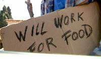 "Will work for food" sign