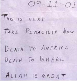 One of the anthrax letters. Were the anthrax attacks the result of a disgruntled scientist or a murderous intelligence agency?