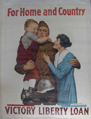 But it had nothing to do with home and country -- just as the current wars have nothing to do with fighting terrorism. Click to see a larger version and note the emotional triggers: the wife fingering a cross, the child, the grisly souvenir of a dead man's helmet.